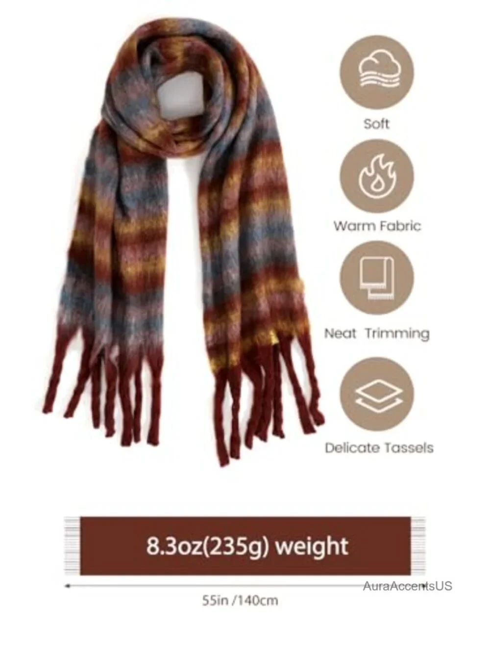 Women's Mohair Scarf Cashmere Feel Blanket Pashmina Wrap Large Chunky Winter